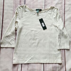 NWT Lauren Ralph Lauren "Moreton Hall" Stripe Shirt White Black | Women's Size L